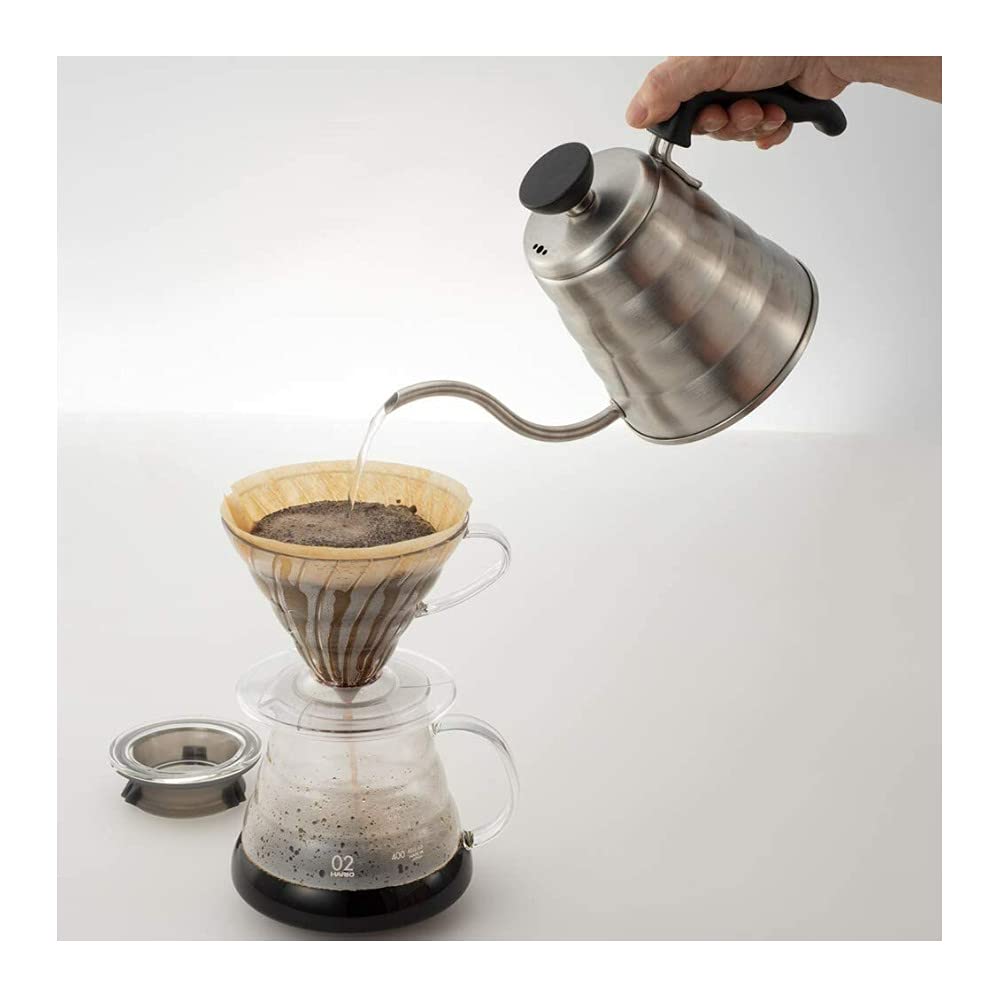 Hario V60 Drip Kettle Buono, Gas/Non-IH Compatible, 500ml, Stainless Steel Body and Lid, Phenolic Resin Knob and Handle, Silver, VKB-70HSV