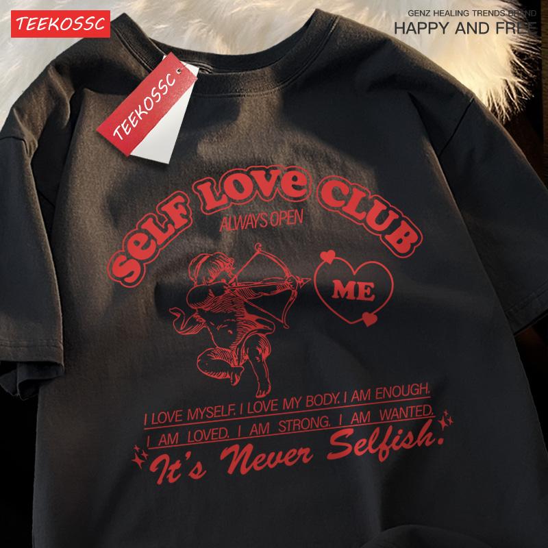 Parent Child Short Sleeve Self Love Club Fun Cupid Tshirt Cotton Casual Soft Street Hip Hop Clothes Summer Loose Family T-Shirts