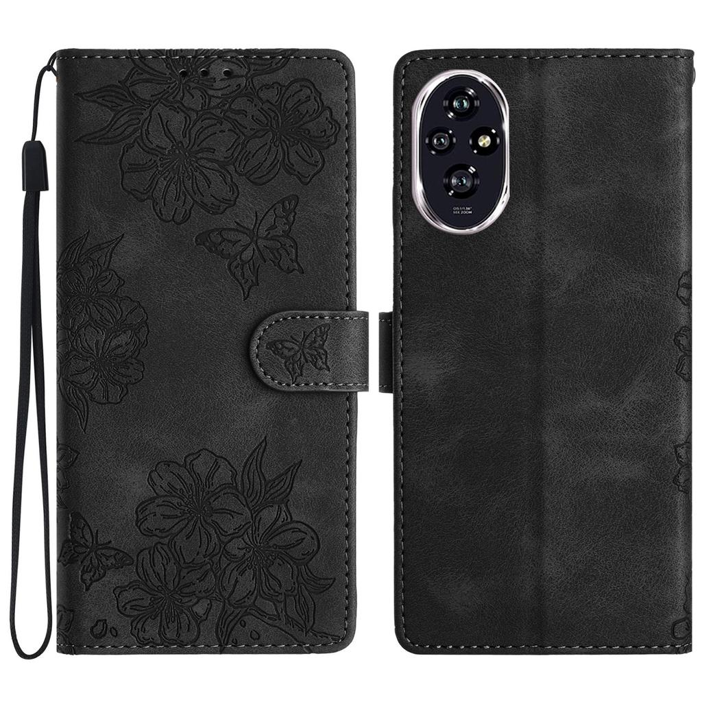 For Honor 200 Pro 5G Case Butterfly Flower Pattern Skin-Touch Leather Phone Cover