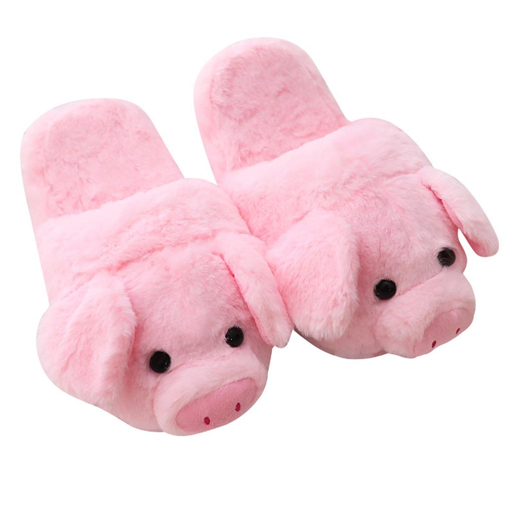 Pig Plush Cotton Slippers And Winter Closed Toe Non- Warm Home Indoor Floor Shoes