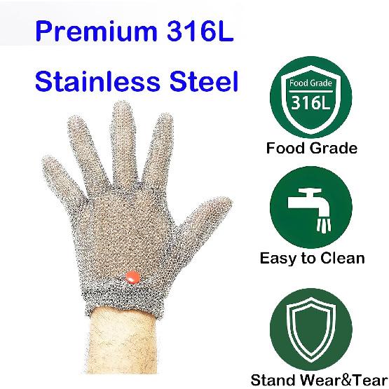 

Кольчужная перчатка для разделки мяса, Улучшенный пружинный браслет, Максимальный уровень защиты от порезов, Пищевой класс, Перчатки из металлической сетки из нержавеющей стали, Безопасность работы при порезах Medium (Pack of 1)