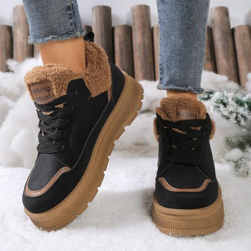 Women's New Winter Round-Toe Thick Soled Casual Warm Fluffy Shoes for Comfortable Anti-Slip Flat Low-Top Casual Boots