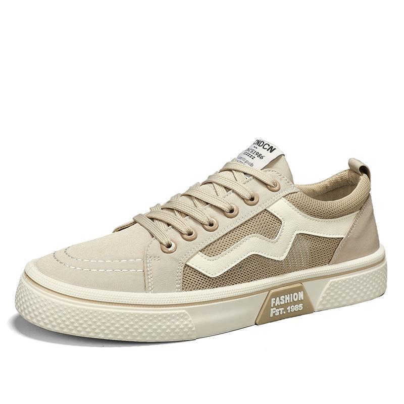 2024 Summer New Canvas Splicing Mesh Breathable Board Shoes College Style Flat Bottom Lace-up Sports Thin Men's Shoes