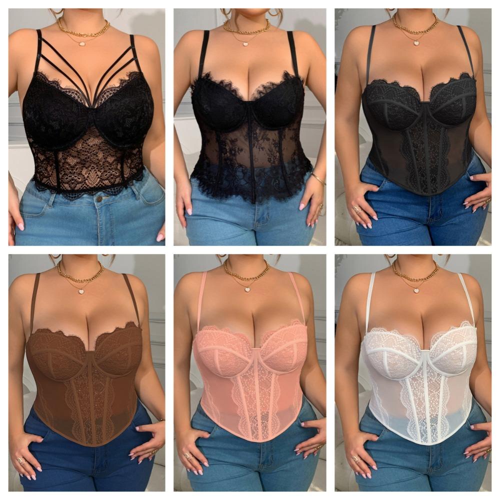 Hollow Large Lace Camisole Transparent Lace Crop Tops Suspender Vest Outdoor