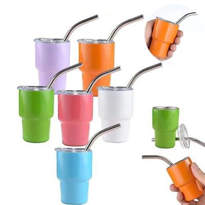 2oz Çift Duvarlı Paslanmaz Çelik Mini Bardak SGlass Termos Şişe Kapaklı ve Pipetli Ev Barı Çift Katmanlı Yalıtım