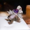 Silver Exaggerated Sapphire Creative Bow Ring Vivid Bright Luxurious Inlaid Butterfly Ring Party Gift