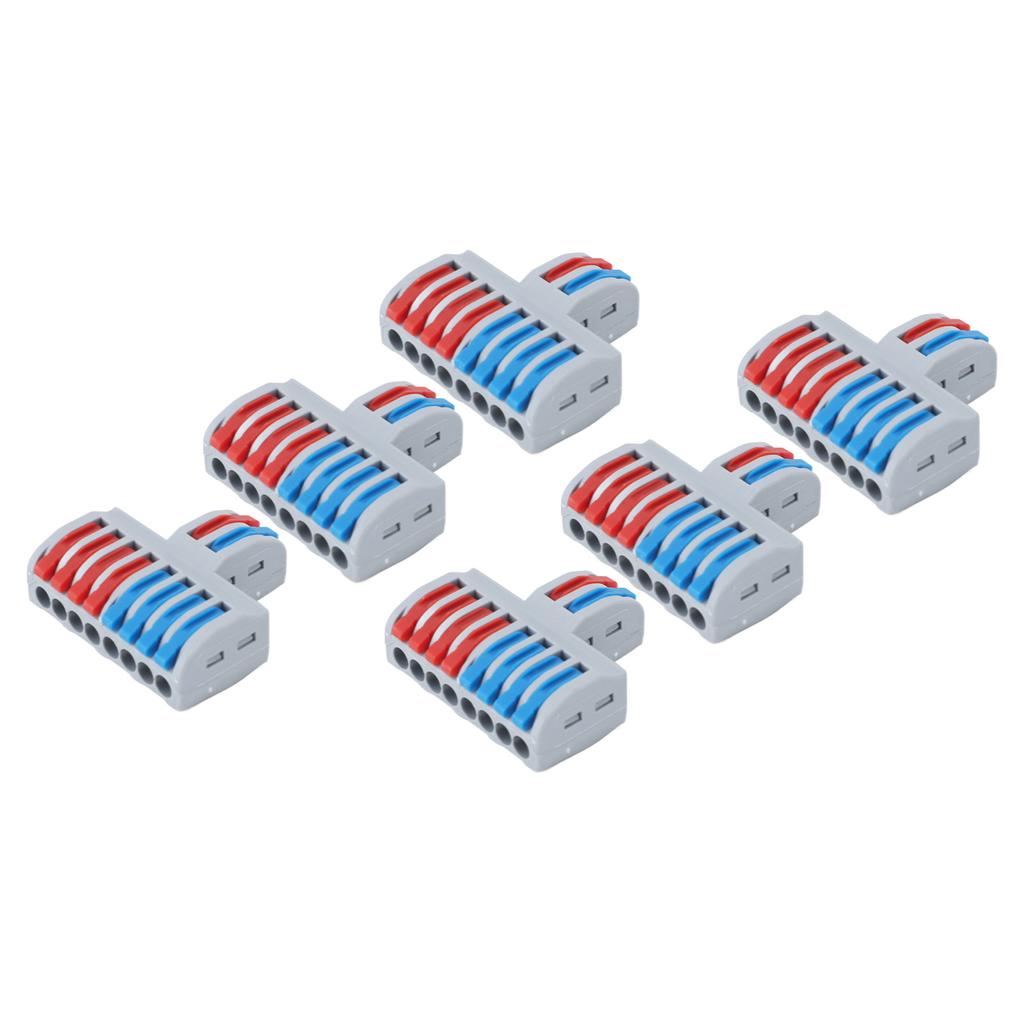 6PCS 2 In 8 Out Terminal Blocks 8 Way Butt Terminals Lever Electrical Wire Splicing Connectors 10mm Stripping