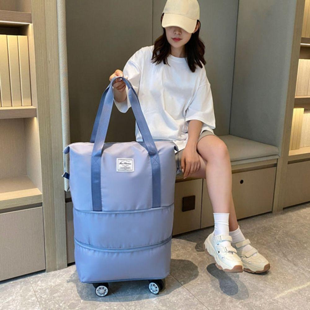 Oxford Cloth Gym Bag with Wheels Dry-Wet Separation Luggage Storage Bag  Yoga Tote Bag