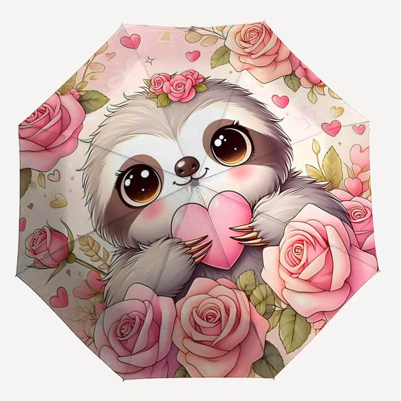 1pc Sloth Heart Automatic Open/Close Umbrella Compact Folding Umbrella with 8-Rib Shaft for Women/Men, Elegant Birthday1176S