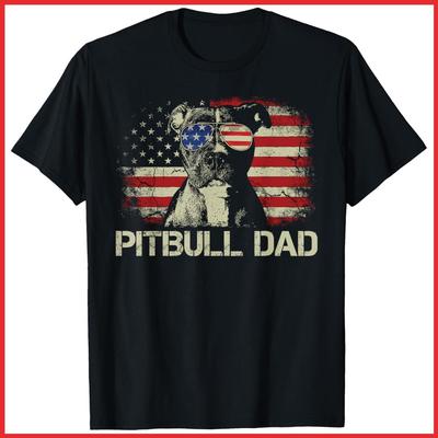 Pitbull Dad American Flag 4th Of July Gift Black Cotton T-Shirt Unisex T-Shirt