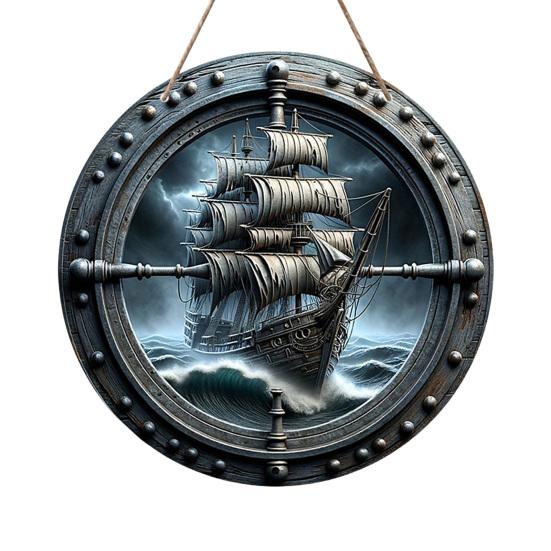 Decorative Hanging Sign Lightweight Wooden Wall Art Sign with Marine Elements Rudder Lifebuoy