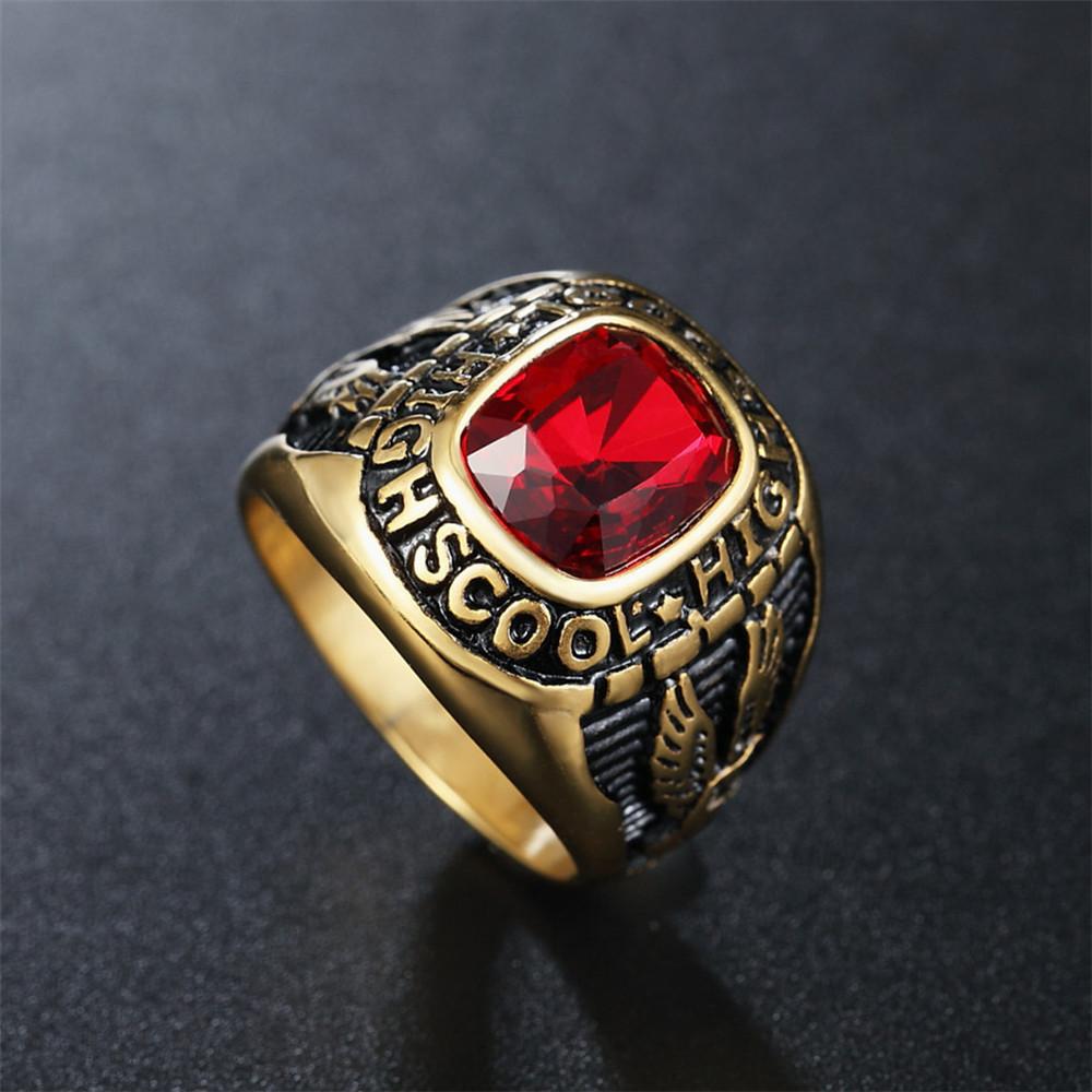 Punk Rock Titanium Steel HIGHSCOOL Eagle Navy Round Stone Rings for Men Charm Jewelry Drop Shipping Size 7-13