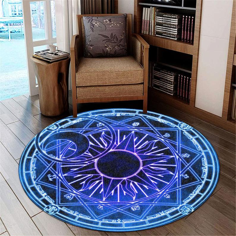 Personalized Carpet Round Carpet Satanic Cat Goat Impaled Throne Area Atheist Carpet Black Cushion Living Room Home Decor