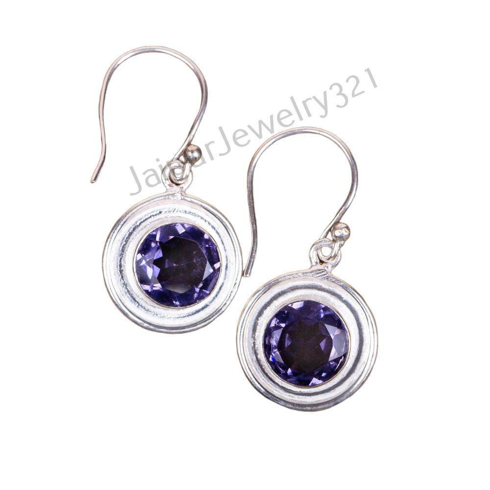 Natural Iolite Gemstone 925 Sterling Silver Jewelry Handcrafted Earrings 1.40" EE-4-5