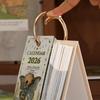 Small Desk Calendar 2026, Standing Flip Calendar, Vintage Desk Calendar with Golden Ring Binding - 365-Day Planner with Monthly
