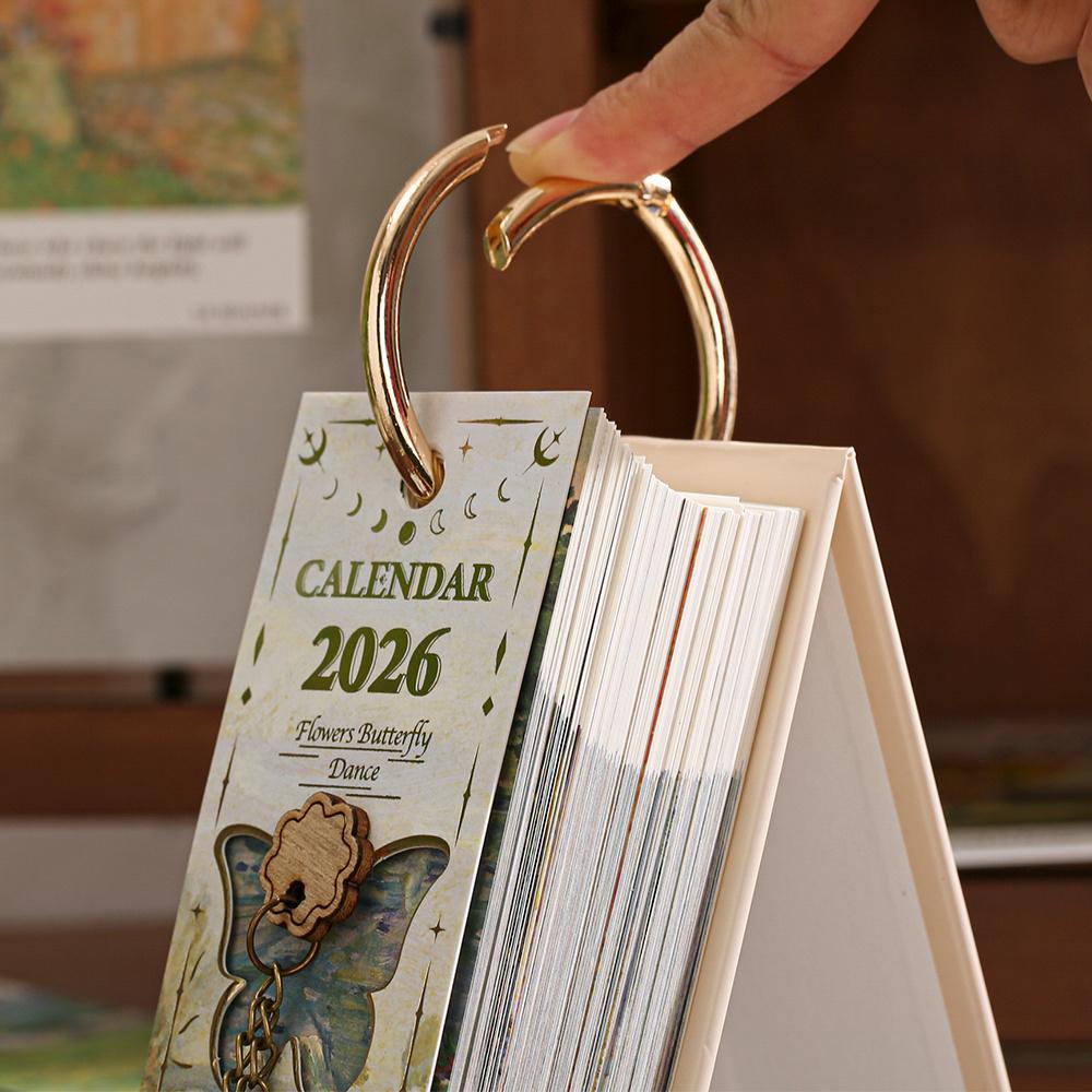 Small Desk Calendar 2026, Standing Flip Calendar, Vintage Desk Calendar with Golden Ring Binding - 365-Day Planner with Monthly