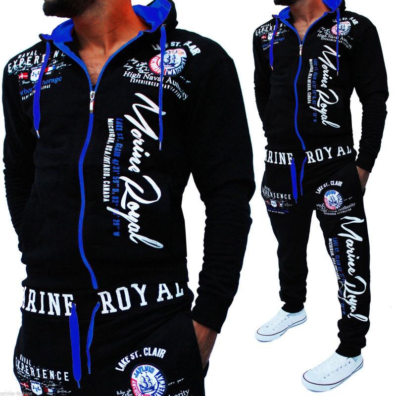 Men's Printed Hooded Sweatshirt and Pants Two-Piece Sportswear Set
