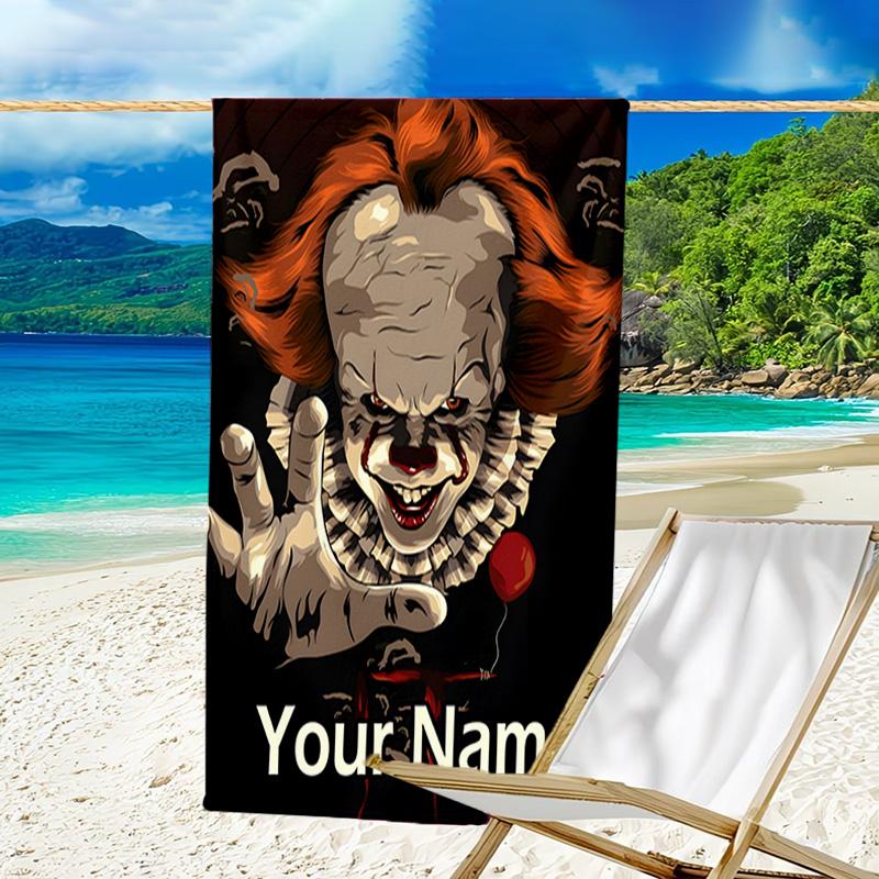 1pc Pennywise1 Beach Towel with Custom Name, Beach/Swimming/Bath/Picnic/Camping Towel, Suitable for Seaside Beaches