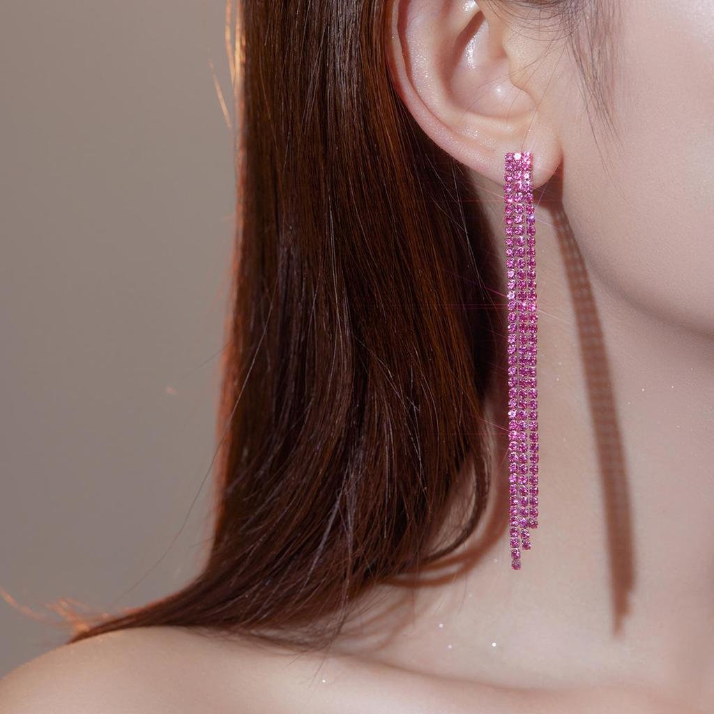 Korean Style Slim Tassel Earrings – Long, Shiny Bridal Fashion