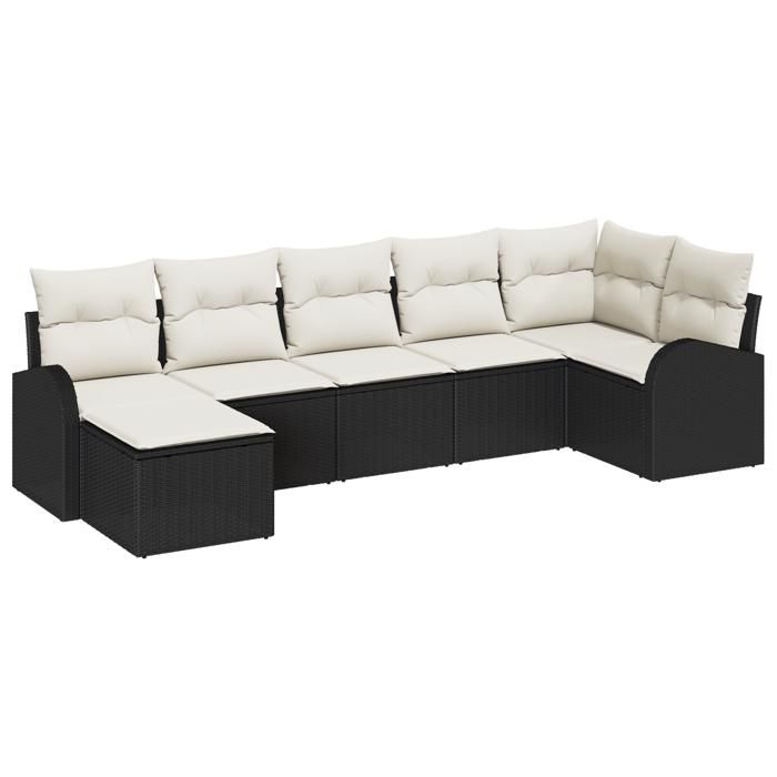 VidaXL Ensemble de sofa de jardin 7 pièces avec coussins en poly rotin noir 3346127