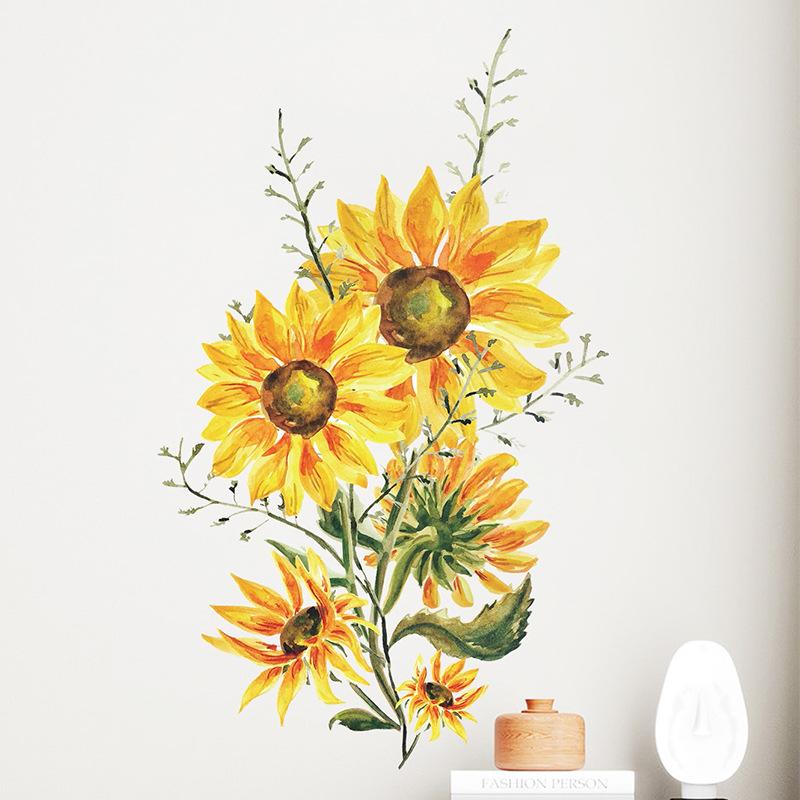 Painted Sunflower Wall Stickers Living Room Sofa Background Decoration Bedroom Home Decor Wall Beautification Stickers Wallpaper