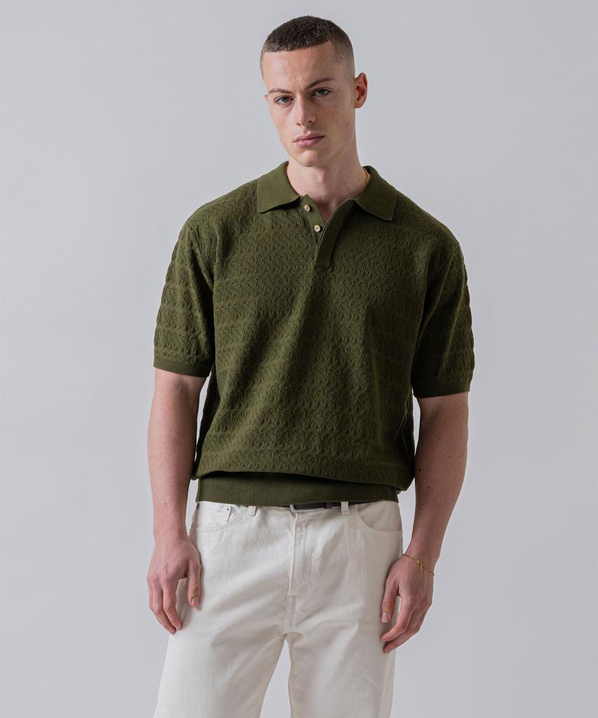 Yaichi Jacquard Knit Polo - Chive