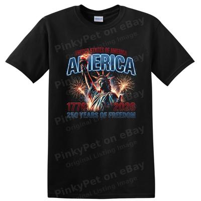 America 250 Years of Freedom T Shirt Statue of Liberty Fireworks Tee 1776 2026