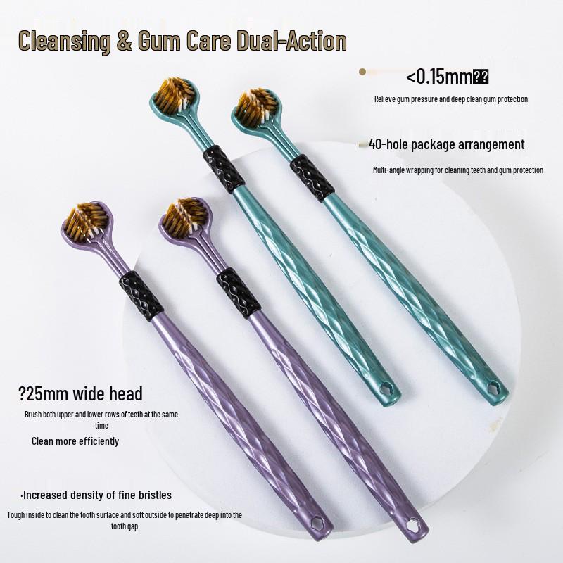 Three-Sided Wrap-Around Toothbrush with Nano-Soft Bristles for Adults, Family Pack