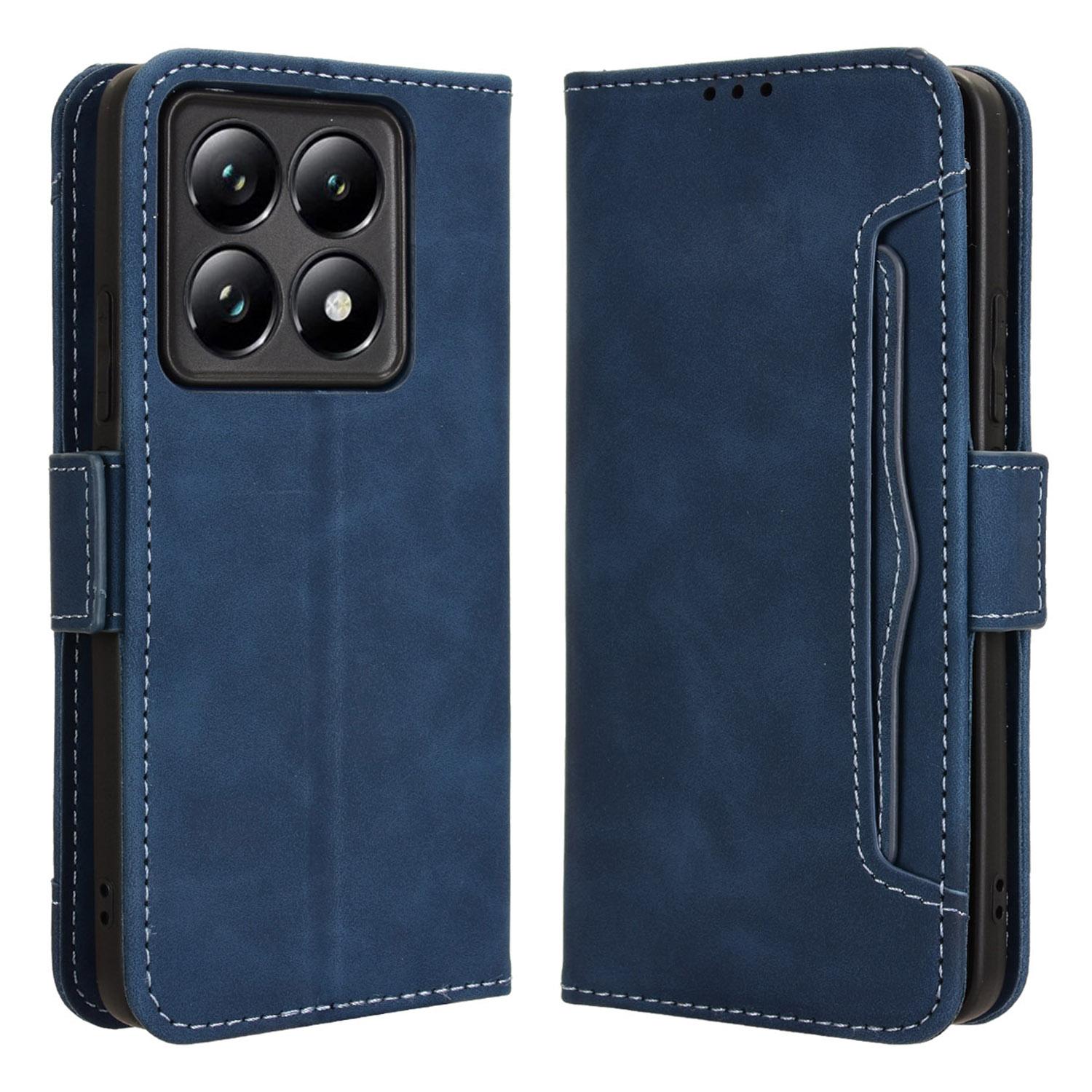 

For Xiaomi 14T Leather Case Phone Wallet Cover with Multiple Card Slots Blue
