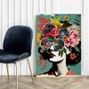 Canvas Painting Portrait Woman Flowers