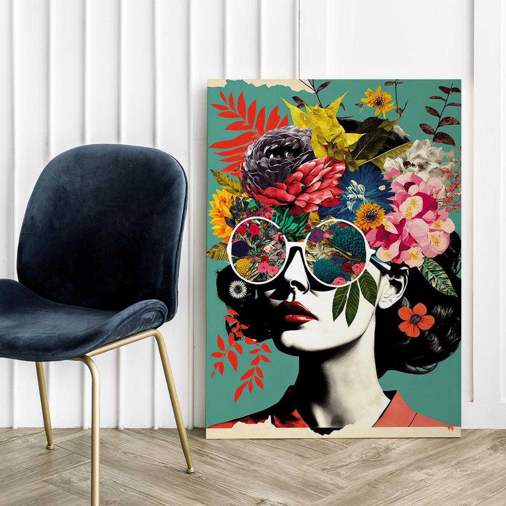 Canvas Painting Portrait Woman Flowers