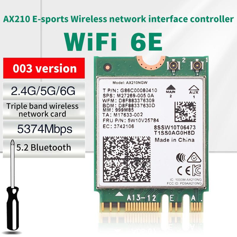 For Laptop Pc Wifi 6E Ax210 Bluetooth 5.2 M.2 Wireless Card Ax210Ngw 2.4Ghz 5Ghz 6Ghz 5374Mbps 802.11Ax Ax200 Adapter