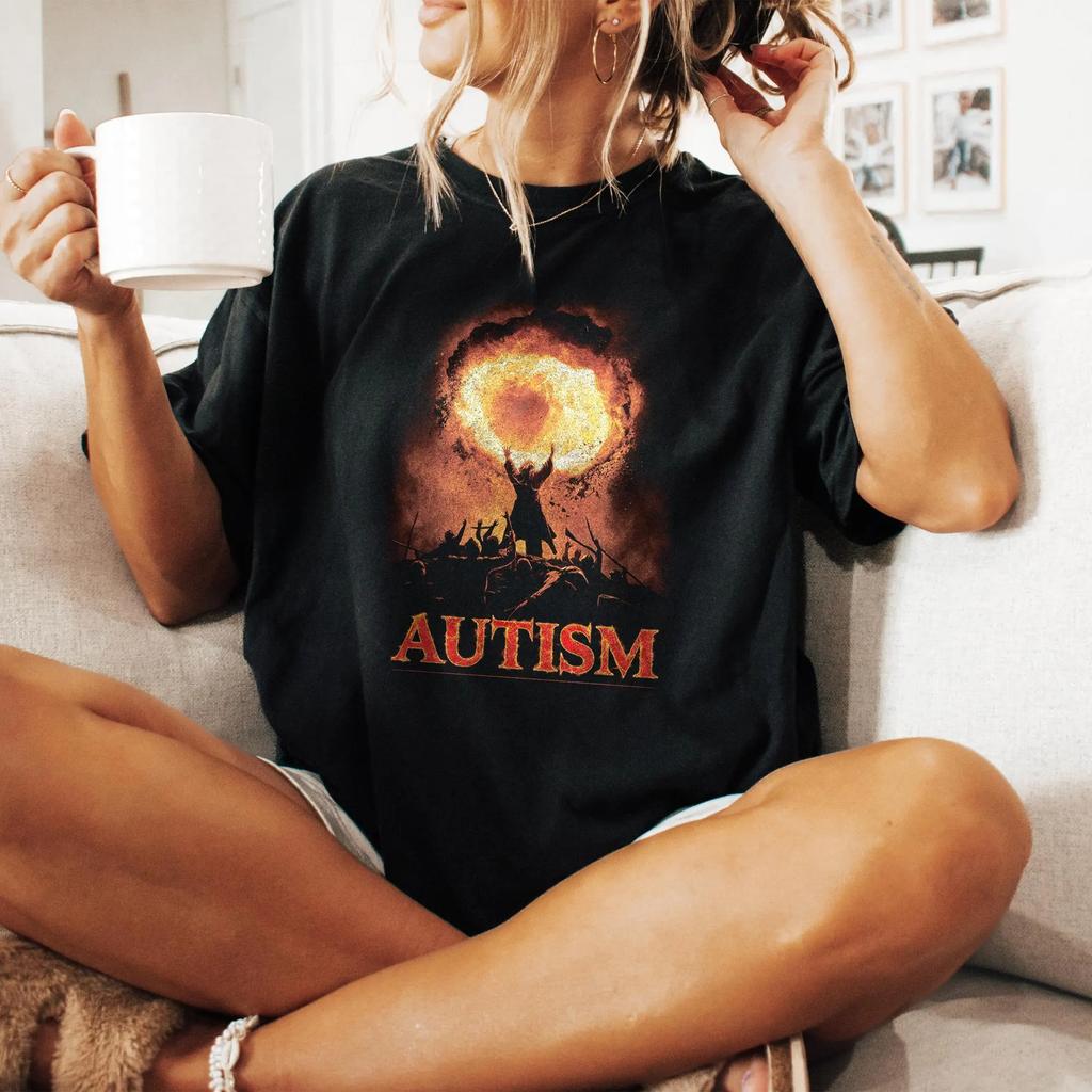 Autism TShirt Edgy Meme Y2K Cursed Graphic Tee Summer Mens and Womens Loose and Breathable Tshirt Top