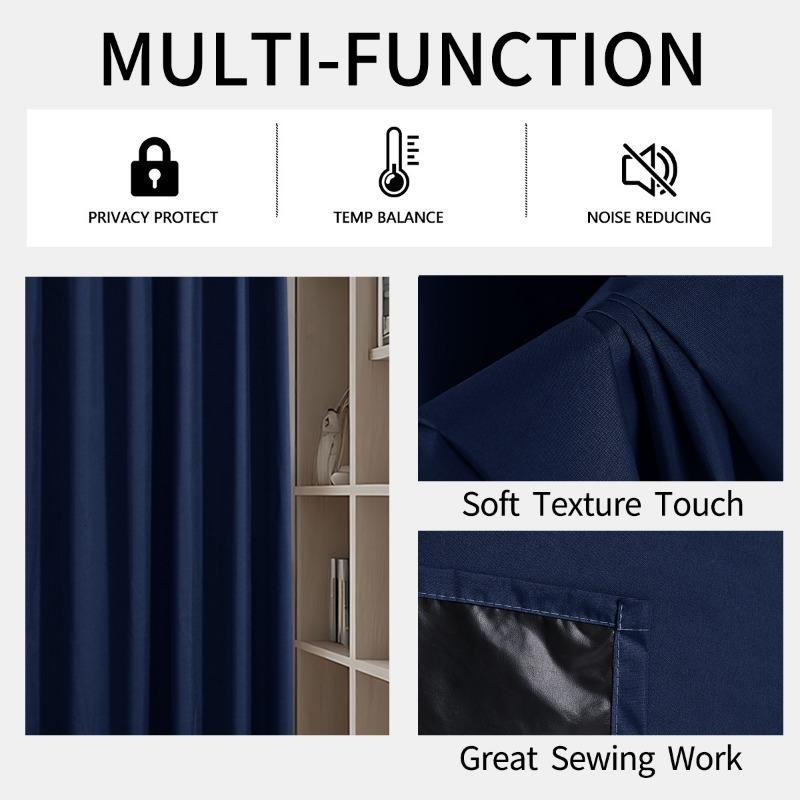 1-Panel Blackout Sun Protection Thermal Insulation Plain Linen Curtain with Hook,Living Room Office Bedroom Home Decor Curtains