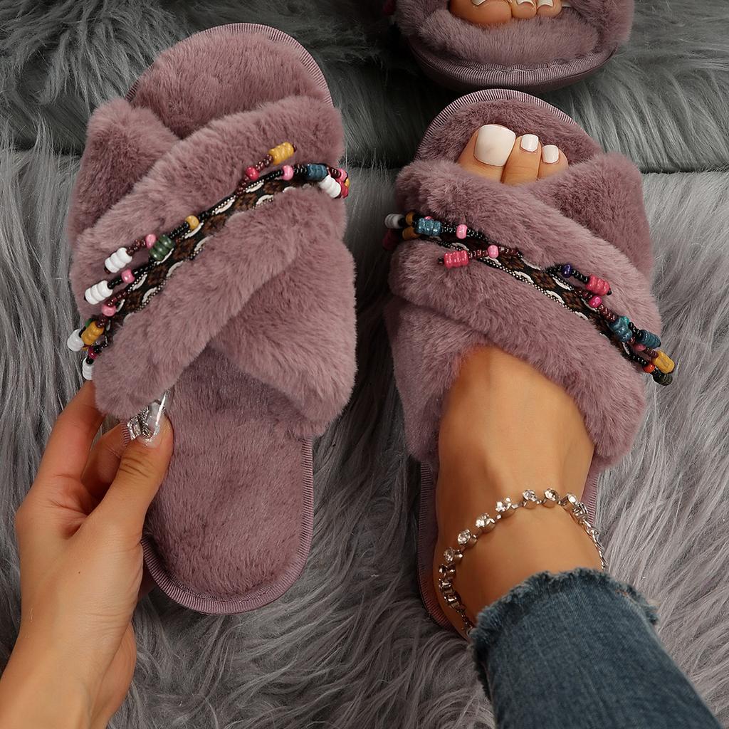 Soft Sole Warm Slippers Women Winter New Cross Design Cozy Home Shoes