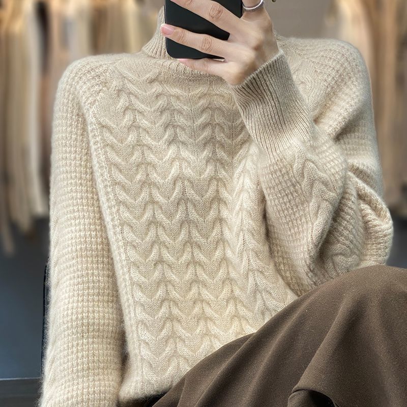 Cable Twist Turtleneck Knit Sweater, Casual Long Sleeve Pullover Sweater for Fall & Winter, Women's Clothing