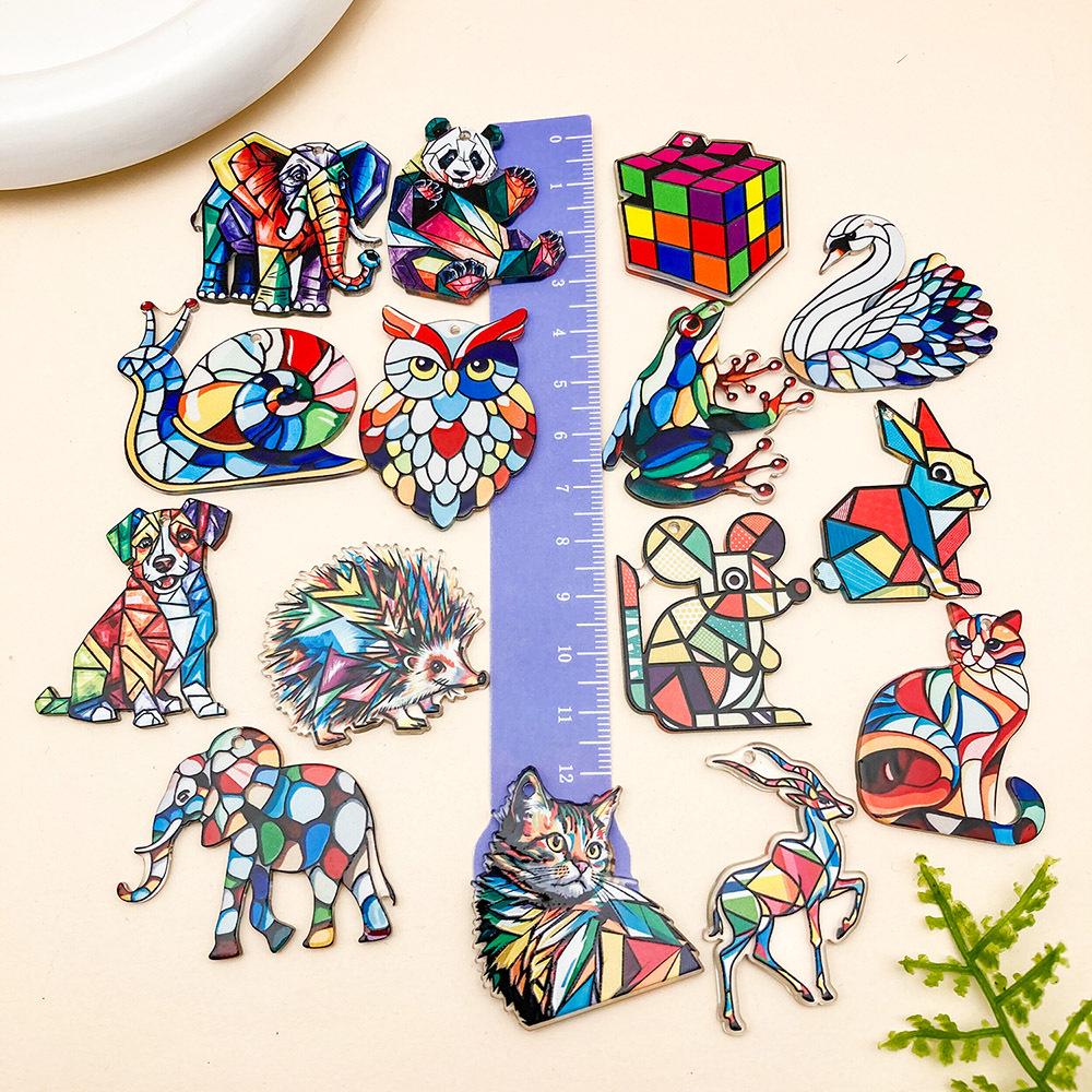 Cartoon Animal Mosaic Acrylic Jigsaw Pendant for DIY Jewelry