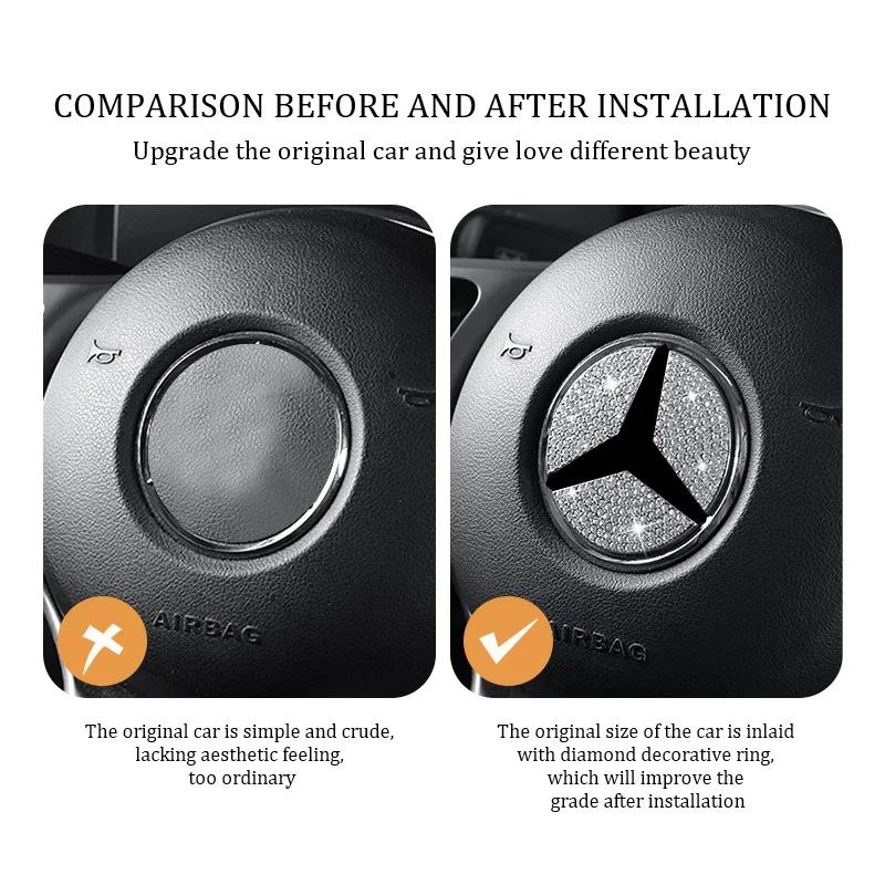 45/49mm Car Steering Wheel Emblem Crystal Diamond Sticker For Mercedes Benz A B C E Class GLA CLA GLC GLK GLE Series Accessories