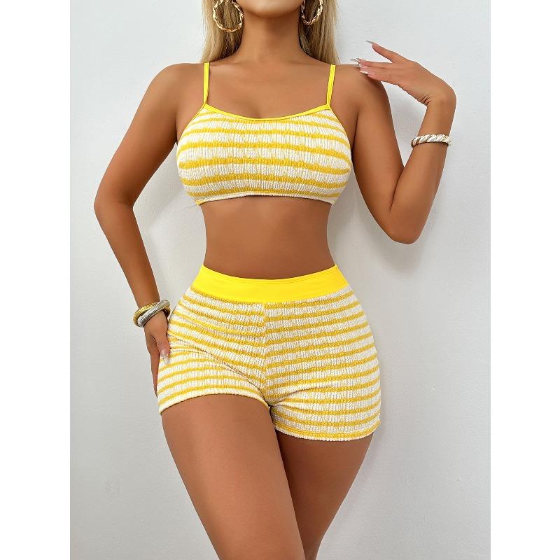 European and American New Yellow and White Stripes Sexy Two-piece Bikini Explosion