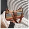 Woven Colored Stripes Splicing Women's Fashion New Contrasting Colors Trend Casual Simple Mori Underarm Shoulder Women's Bag