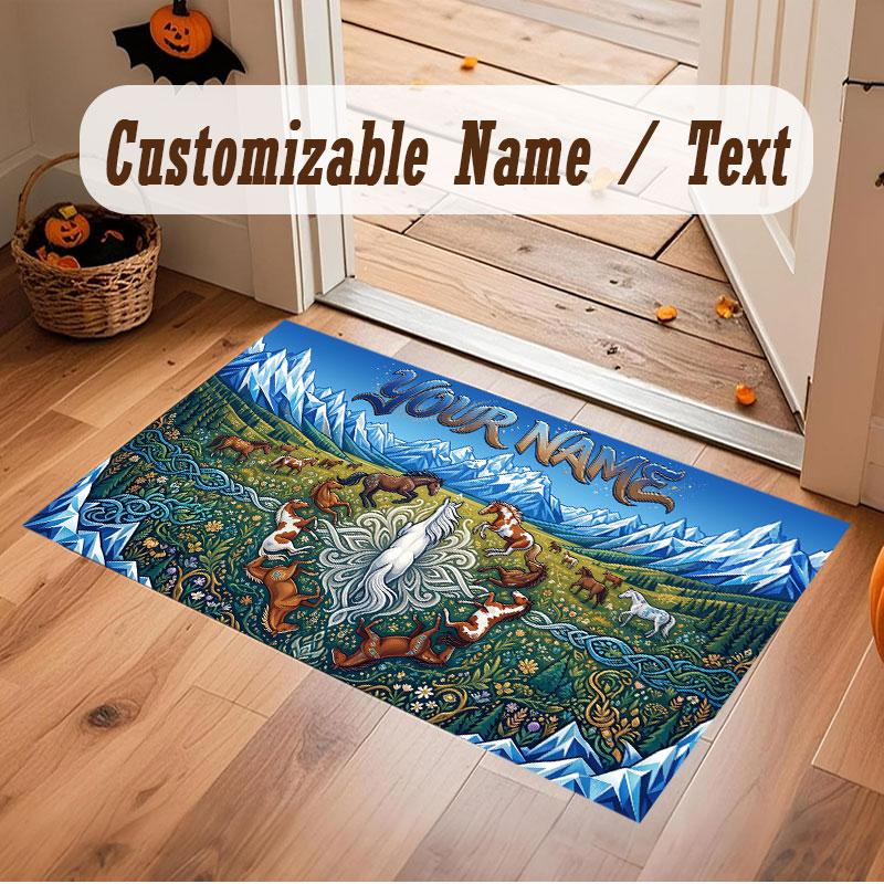 Mushroom Forest Theme Crystal Velvet Floor Rug Personalized Custom Name Text Warm Carpet Home Decoration
