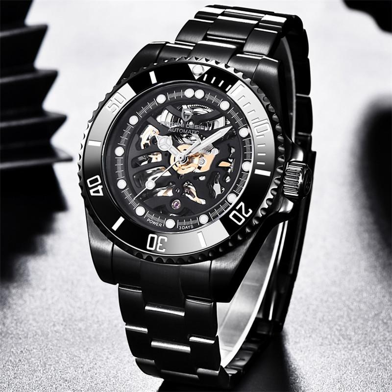 Pagani Design Automatic Mechanical Male Wristwatch Sapphire Glass Top Brand Luxury Black Stainless Steel Skeleton Men Watch 1659