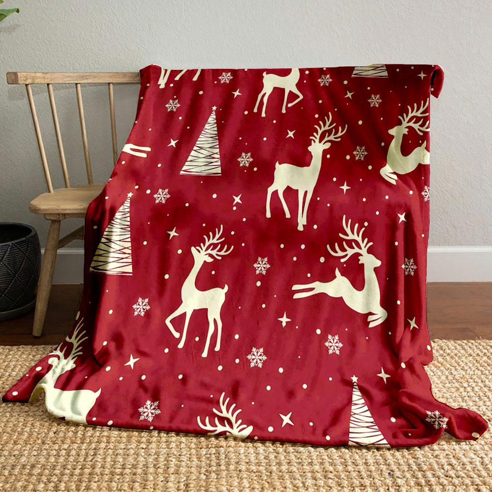 Reindeer and Christmas Trees Pattern Print Blanket Soft and Cozy Perfect for the Living Room Bed Sofa or a Nap,gift