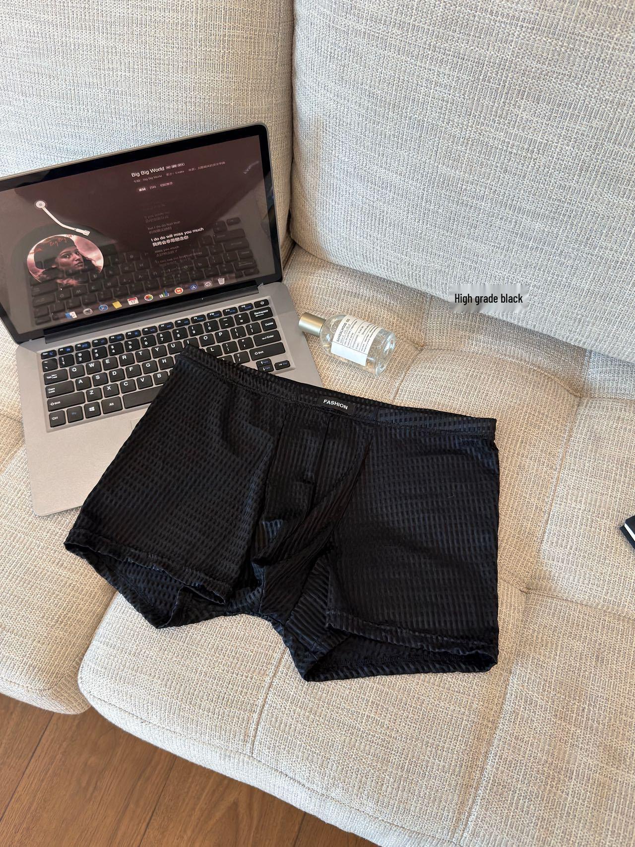 10A Antibacterial Ultra-thin Men s Lace Silk Mesh Ice Silk Boxer Briefs L
