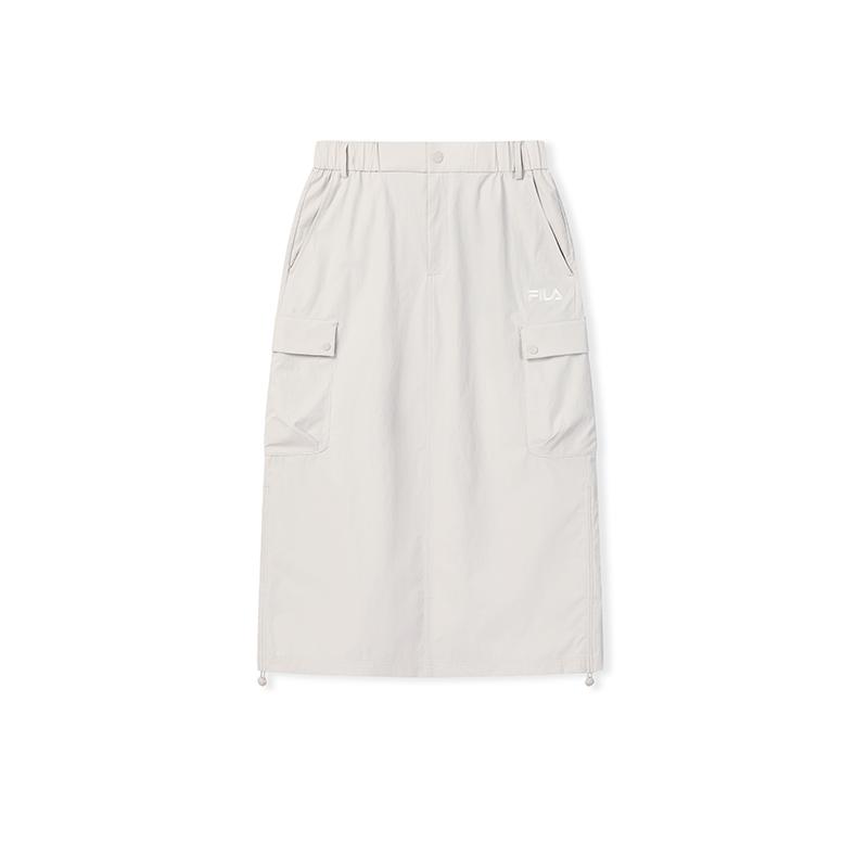 FILA Original Round Pocket Cargo Skirt Fashion Retro Classic Trendy Versatile Comfortable Woven Casual Long Skirt Women skirts Beige F51W629313FBG