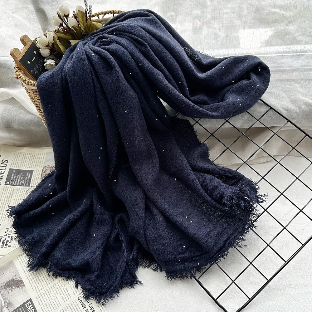 Source Retro dirty dyed sequined acrylic scarf women's four seasons are easy to match medium and long soft headscarf fringed shawl