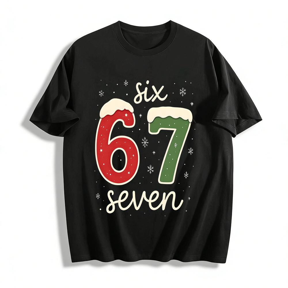 Christmas Vibe Number 67 Print Casual Top Pure cotton T-shirt XXS