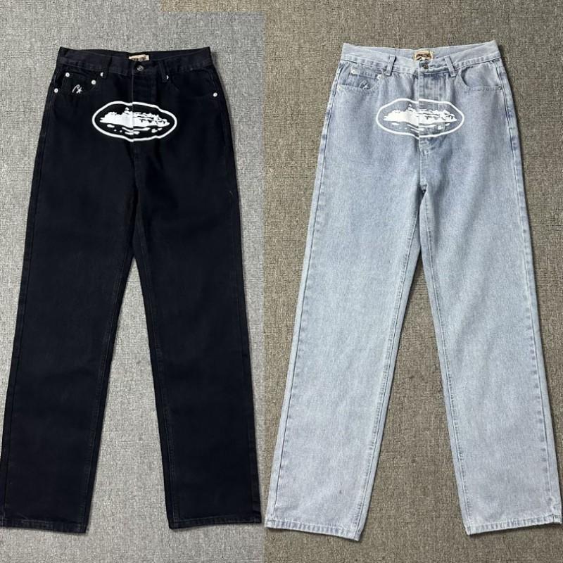 Streetwear Demon Island Print Straight Leg Washed Denim Jeans Unisex Hip Hop Casual Pants