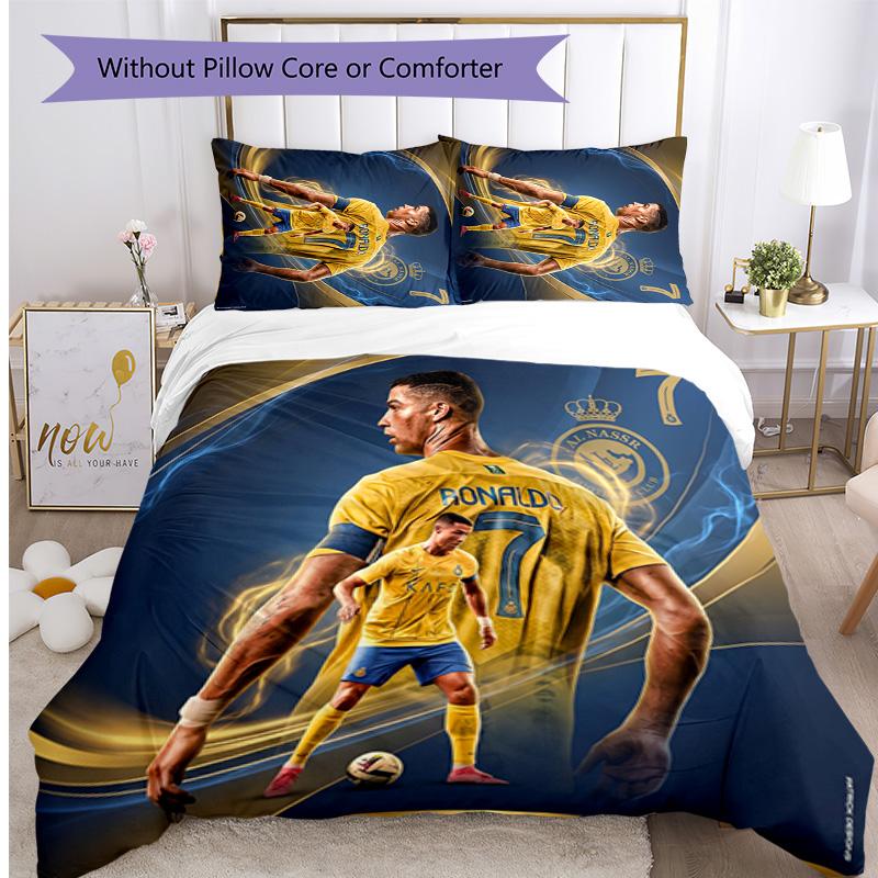 Set Lenzuola Stampate Cristiano Ronaldo 3 Pezzi Copriletto Accogliente Traspirante come Regalo per Inaugurazione Casa o Festa