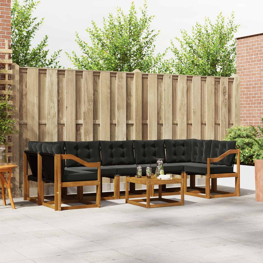 Outdoor Sofa Set with Cushions 8 pcs Natural and Black
